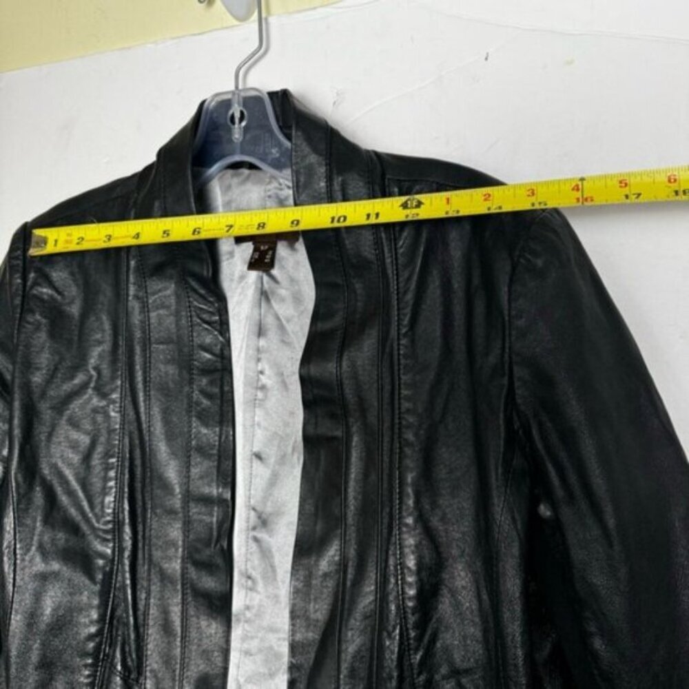 Daniel Leather Open Shawl Collar Jacket Blazer Ties Ribbed Stretch Sides Pockets - Picture 14 of 16